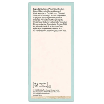 Honest Beauty Sensitive Skin Calming Cream Cleanser with Hyaluronic and Amino Acids - 4 fl oz