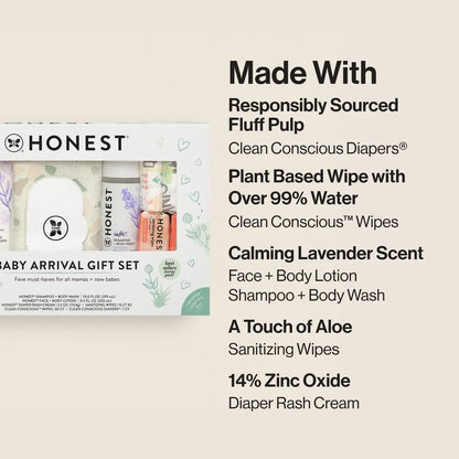 The Honest Company Baby Arrival Gift Set: 6 Pieces, Moisturizing, Basic Cleansing, Lavender Scent