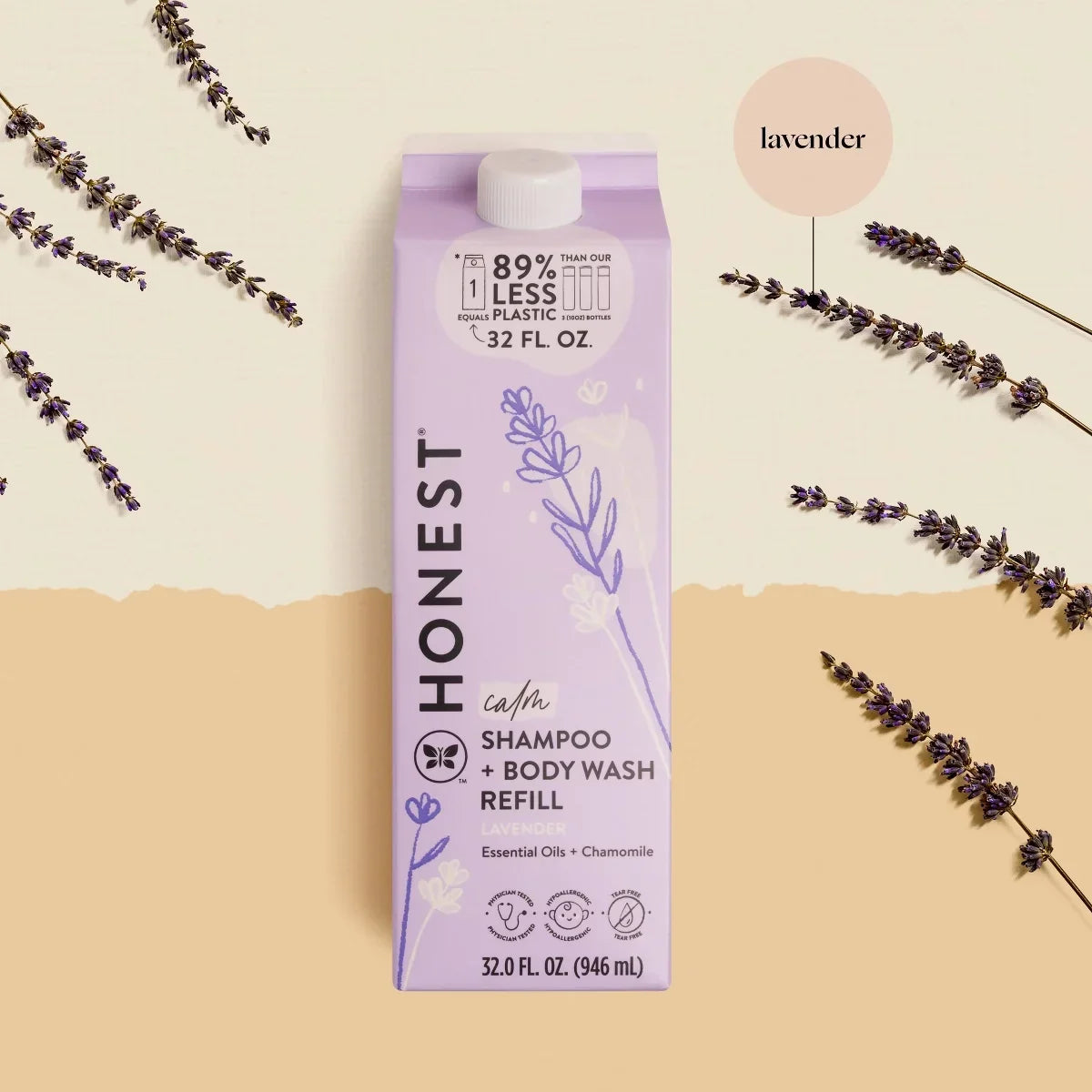 The Honest Company Calm Shampoo + Body Wash Refill, Lavender - 32 fl oz: Suitable for All Hair Types, Daily Use, Baby 2-In-1 Formula, Free from Dyes